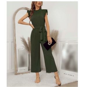 Elings | Olive Tie-Waist Flutter-Sleeve Jumpsuit - Women Size S